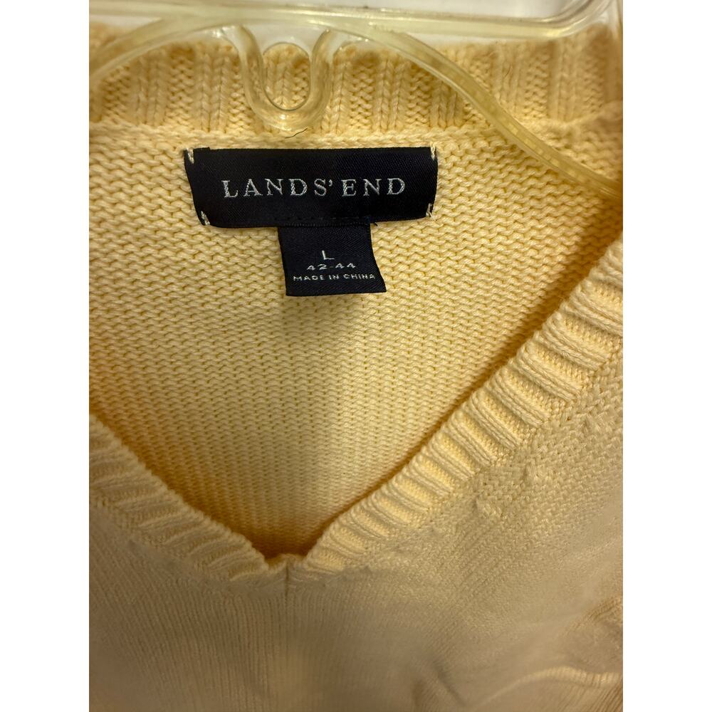 Lands' End Men's Large 42-44 cotton Sweater Vest Yellow V-Neck knit golf grandpa - Picture 3 of 4
